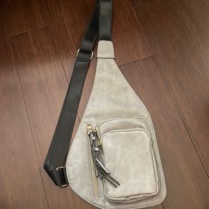 EUC grey vegan leather sling bag
